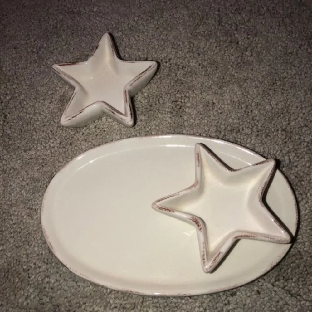 Pottery Barn Star Salt And Pepper‎ Tray 3 pc. Set